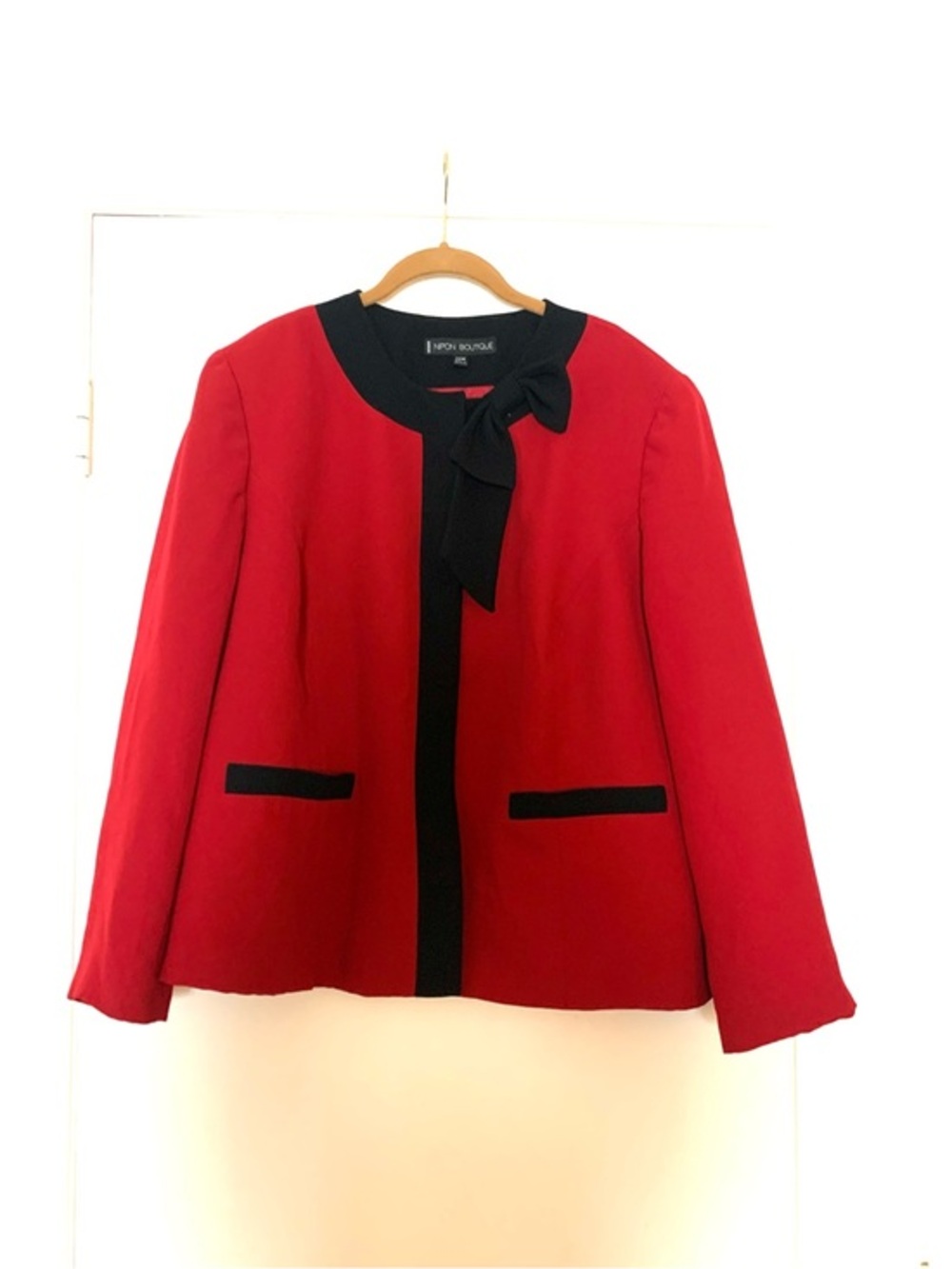 Vintage Nipon Boutique Red Black Colorblock Blazer Jacket with Bow
